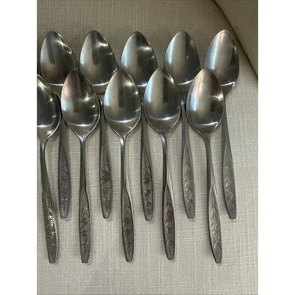 21 Teaspoon Tea Spoon CUS1 Custom Craft‎ Stainless Raised Roses Flowers Taiwan